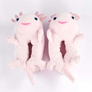 Pink Axolotl Hugs Kids Slippers – Soft Prehistoric Amphibian Creature Indoor House Slippers