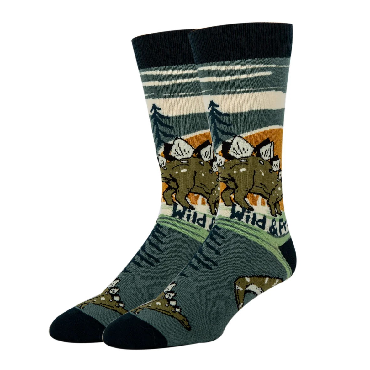 Wild & Free Dinosaur Cotton Crew Socks – Funny Novelty Dino Socks for Kids & Adults