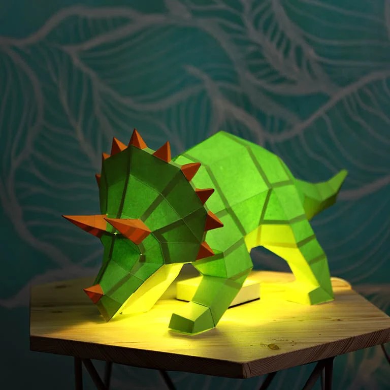Triceratops 3D Paper Model Lamp – DIY